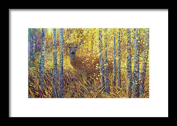 Iris Scott Framed Print featuring the painting Deer Demure by Iris Scott