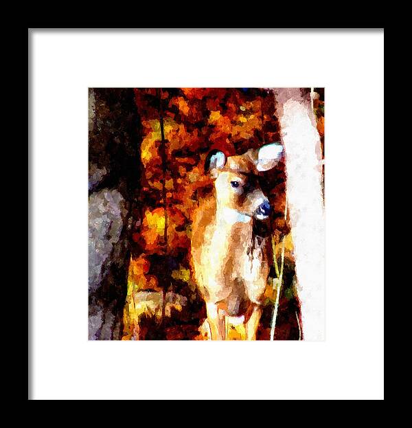 Deer Framed Print featuring the mixed media Deer in the Woods by Christopher Reed