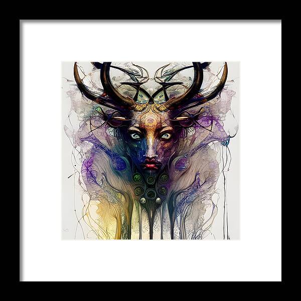 Digital Framed Print featuring the digital art Deer Woman by Beverly Read