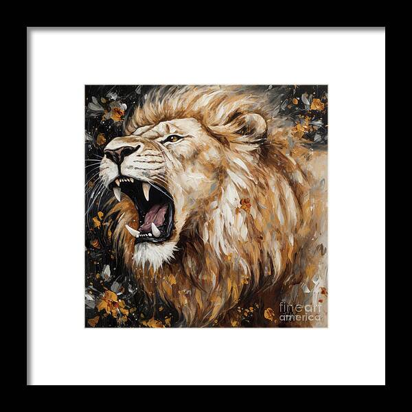 Lion Framed Print featuring the painting Defending His Pride by Tina LeCour