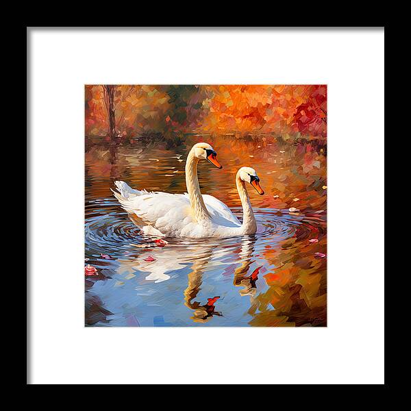 Autumn Swan Framed Print featuring the digital art Delightful Autumn by Lourry Legarde