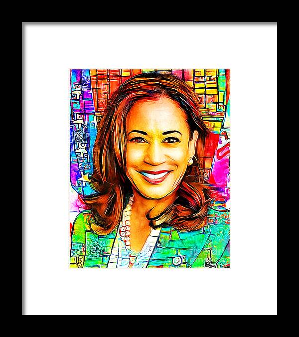 Wingsdomain Framed Print featuring the photograph Democratic Vice Presidential Nominee Kamala Harris in Vibrant Contemporary Colors 20201012 v3a by Wingsdomain Art and Photography