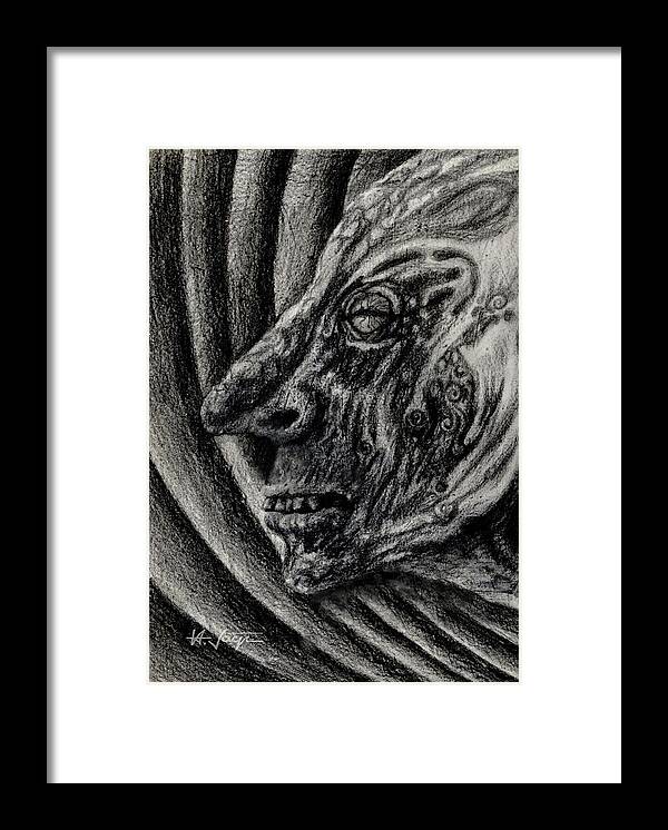 Demon Framed Print featuring the drawing Demon by Hartmut Jager