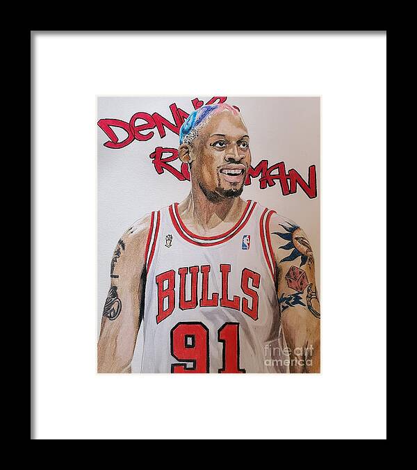 Dennis Rodman Framed Print featuring the drawing Dennis Rodman - The Worm by Melissa Jacobsen