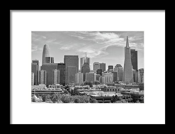 San Francisco Framed Print featuring the photograph Dense Skyline of Downtown San Francisco Black and White by Shawn O'Brien