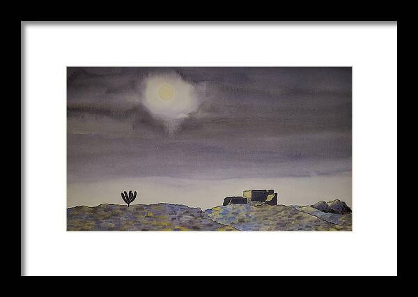 Watercolor Framed Print featuring the painting Desert Nightscape by John Klobucher