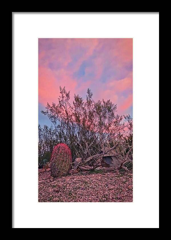 Pink Skies Framed Print featuring the photograph Desert Tranquility by Judy Kennedy