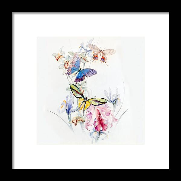 Edward Julius Detmold Framed Print featuring the photograph Detmold Flowers and Butterflies by Munir Alawi