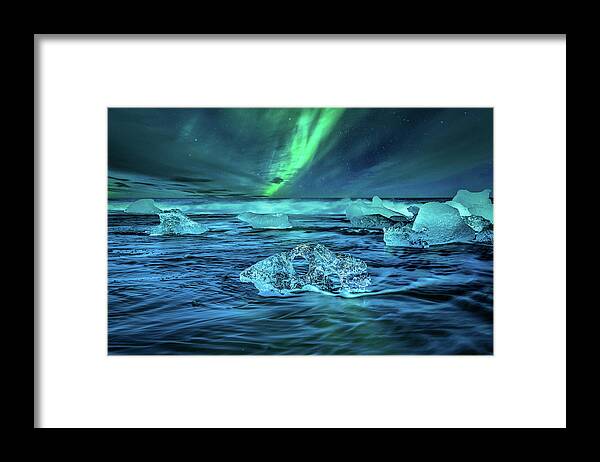 Beach Framed Print featuring the photograph Diamonds under the Aurora Sky by Rudy Wilms