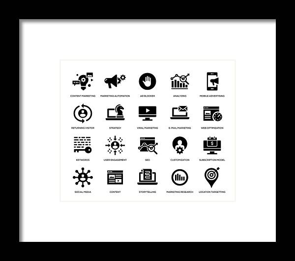 Internet Framed Print featuring the drawing Digital Marketing Icon Set by Enis Aksoy