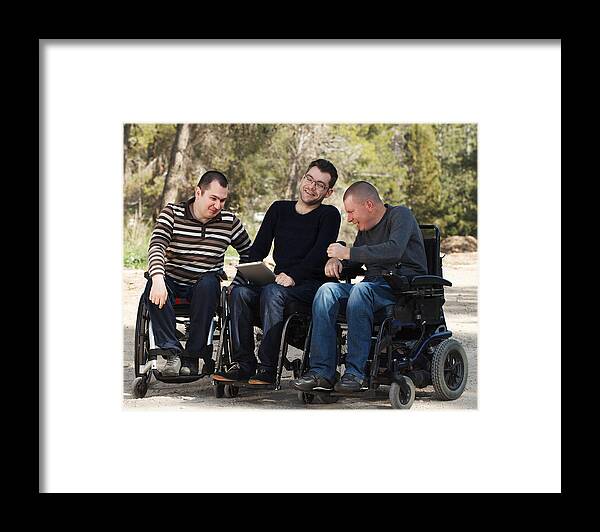 Using Digital Tablet Framed Print featuring the photograph Disabled friends by Mikanaka