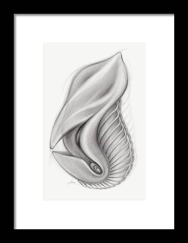 Creation Framed Print featuring the drawing Discovery 3 - past meets future. pencil on paper by Adriana Mueller