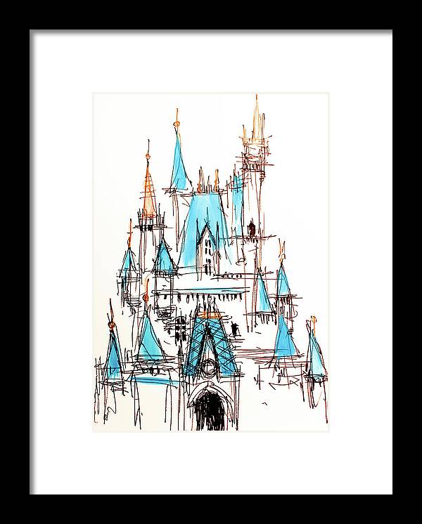 Disney Framed Print featuring the drawing Disney Cinderella Castle Sketch 1 by Jason Nicholas
