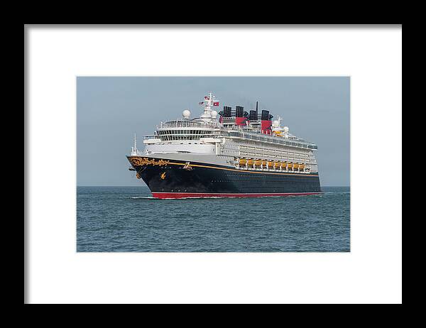 Disney Framed Print featuring the photograph Disney Wonder Approaching from Sea by Bradford Martin