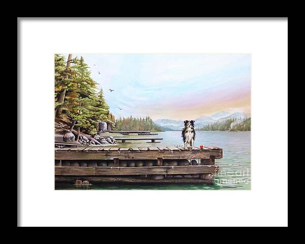Dock Framed Print featuring the painting Dock Dog by Jeanette Ferguson