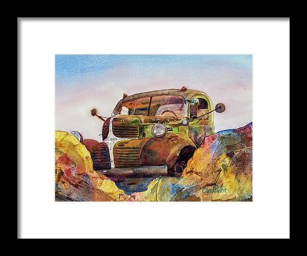 Truck Framed Print featuring the painting Dodge On The Rocks by Cheryl Prather