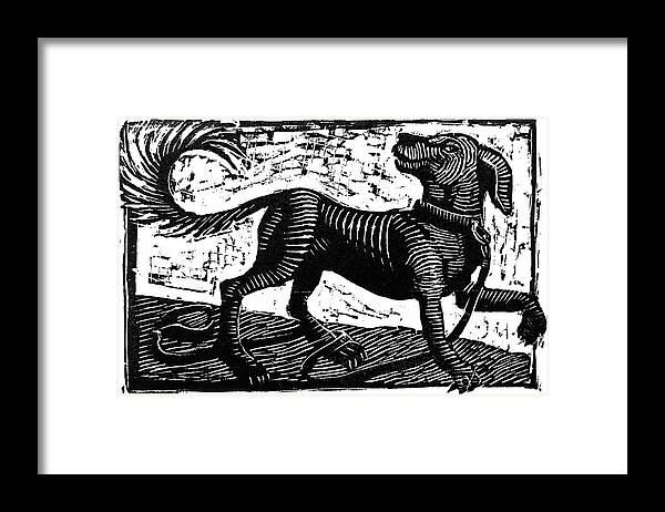 Engraving Framed Print featuring the drawing Dog Gone engraving by Laura Lee Cundiff