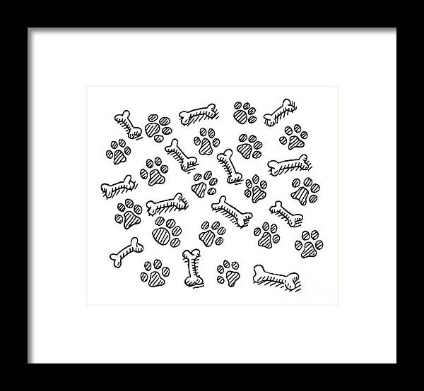 Sketch Framed Print featuring the drawing Dog Paw And Bone Pattern Drawing by Frank Ramspott