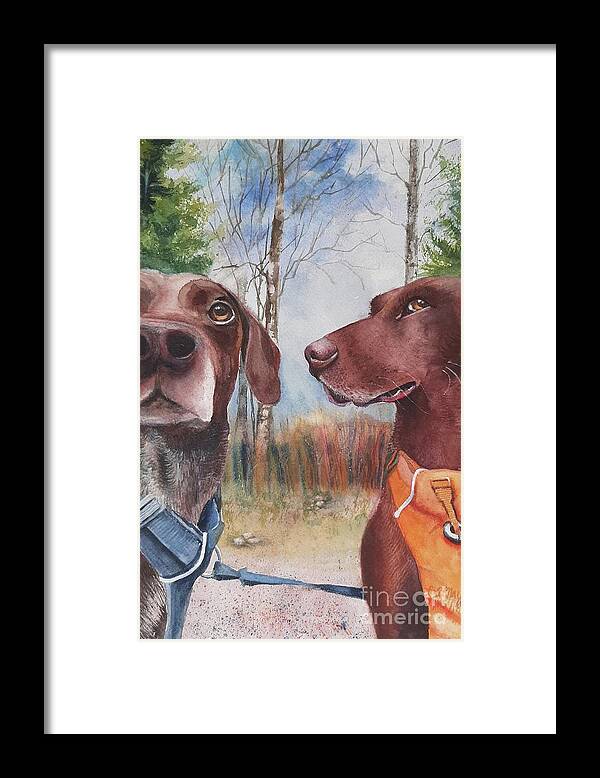 German Short Hair Framed Print featuring the painting Dog Selfie by Lucy Lemay