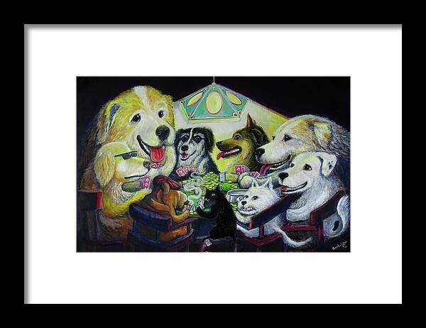 Dogs Framed Print featuring the painting Dogs playing Poker by David Sockrider
