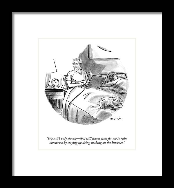 “wow Framed Print featuring the drawing Doing Nothing On The Internet by Brendan Loper