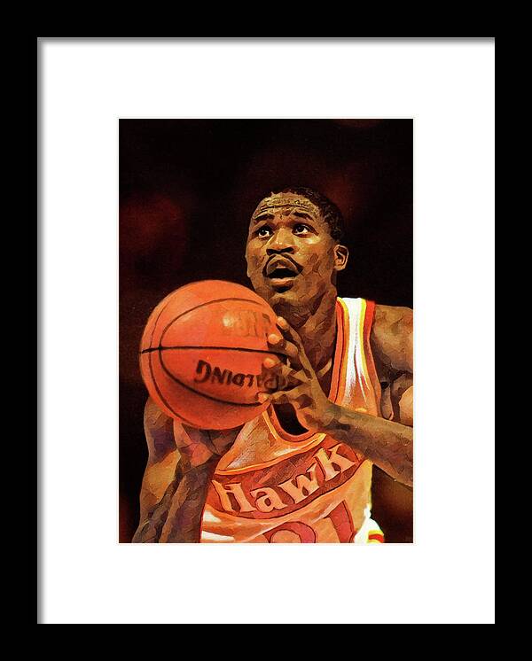 Atlanta Framed Print featuring the mixed media Dominique Wilkins Free Throw Art by Row One Brand