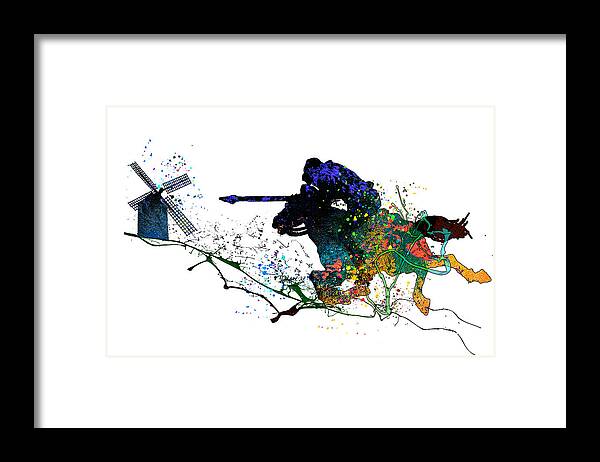 Design Framed Print featuring the painting Don Quijote Attacking A Windmill by Miki De Goodaboom