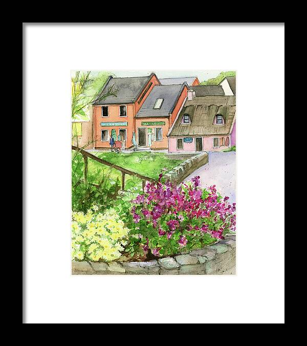 Doolin Framed Print featuring the painting Doolin Ireland Shops and Flowers by Rebecca Matthews