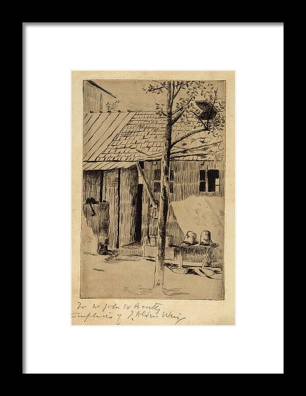 J Alden Weir Framed Print featuring the drawing Dooryard, Buckets and Tree by J Alden Weir