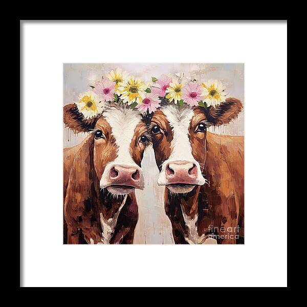 Brown Cows Framed Print featuring the painting Doris And Dolly by Tina LeCour