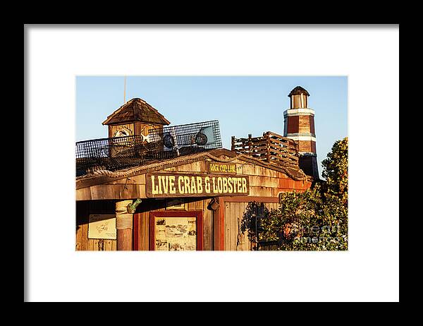 2012 Framed Print featuring the photograph Dory Fishing Fleet Live Crab and Lobster Sign Photo by Paul Velgos