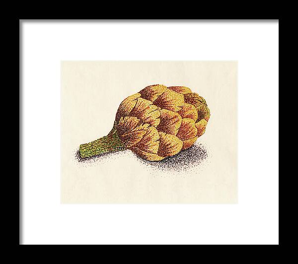 Pointillism Framed Print featuring the drawing Dotted Artichoke by Heather E Harman
