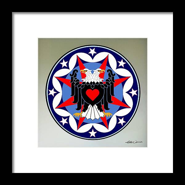 Eagle Folk Art Framed Print featuring the painting Double Eagle Hex Design by Hanne Lore Koehler