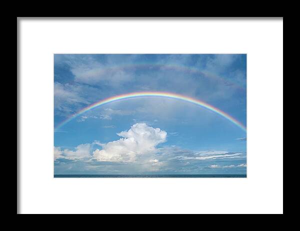 Rainbow Framed Print featuring the photograph Double rainbow at sea by Bradford Martin