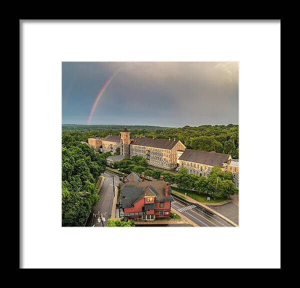 Thread Mill Framed Print featuring the photograph Double Rainbow Thread Mill by Veterans Aerial Media LLC