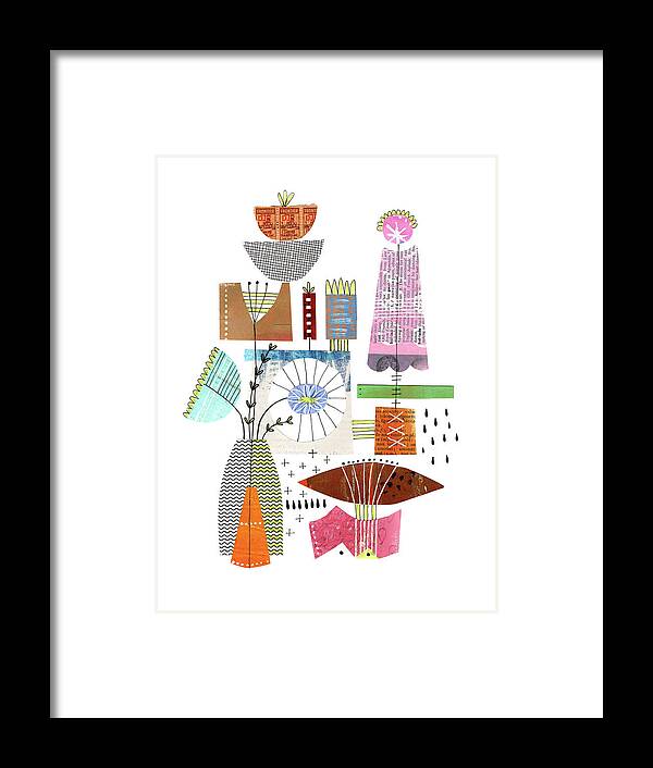 Collage; Art; Abstract; Ballad; Flowers; Vase; April; 12; Douze; Avril; Frontier; Stamps; Accidental; 2021; Bouquet; Abstrait; Security; Envelopes; Spring; Orange; Raindrops Framed Print featuring the mixed media Douze Avril by Lucie Duclos