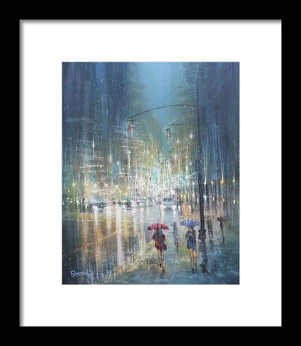  City Rain Framed Print featuring the painting Downpour Manhattan by Tom Shropshire