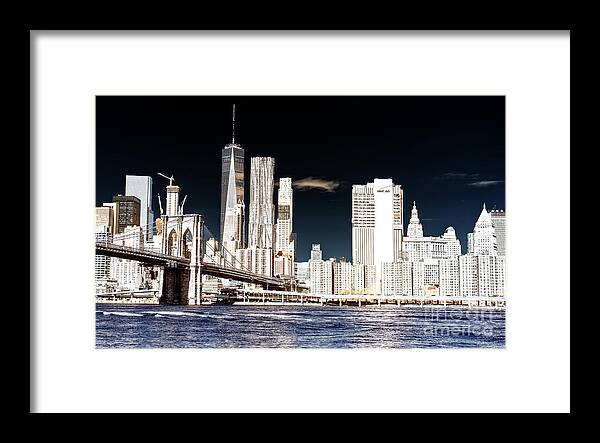 Downtown View From Dumbo Framed Print featuring the photograph Downtown Manhattan View Infrared from Dumbo by John Rizzuto
