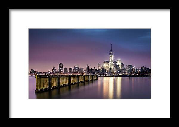 New York Framed Print featuring the photograph Downtown New York as observed from Jersey City by Mihai Andritoiu