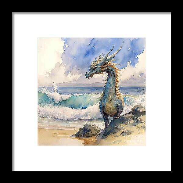 Mythology Framed Print featuring the painting Dragon At Beach by N Akkash