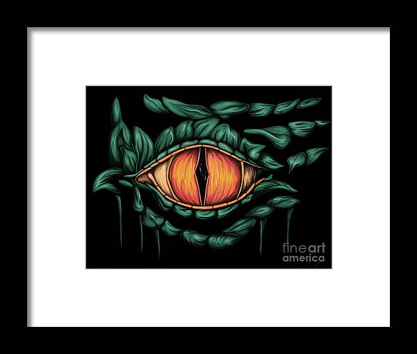 Dragon Framed Print featuring the painting Dragon eye painting, fantasy dragon by Nadia CHEVREL