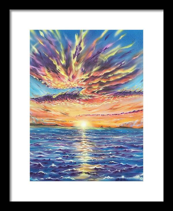 Sunset Dragon Visionary Ocean Framed Print featuring the painting Dragon by Joel Salinas III