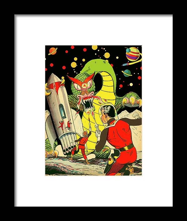 Dragon Framed Print featuring the digital art Dragon with Rocket by Long Shot
