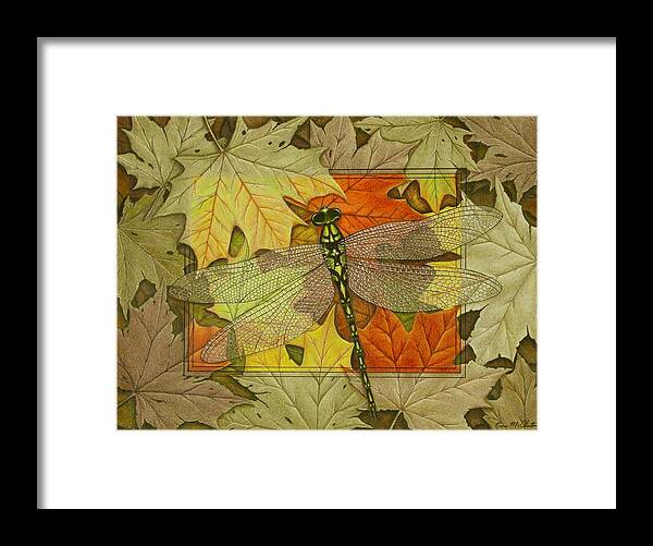 Kim Mcclinton Framed Print featuring the drawing Dragonfly Fall by Kim McClinton