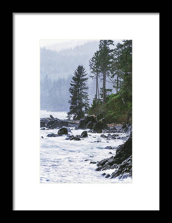 Coastline Framed Print featuring the photograph Dramatic and Stormy Coastline Vancouver Island by Kim Lessel