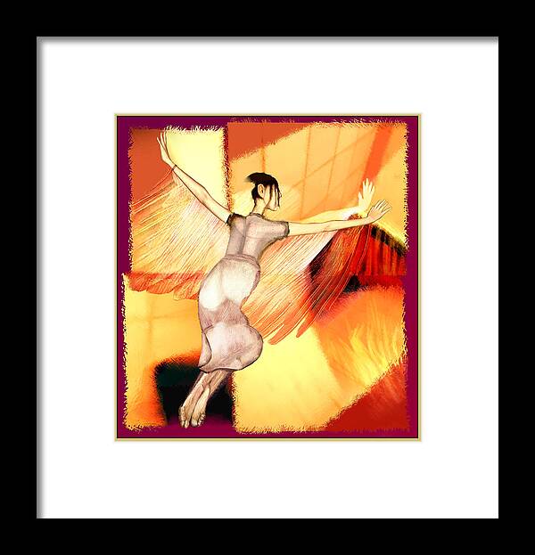 Dream Flying Red Yellow Framed Print featuring the painting Dream Flying by Hone Williams