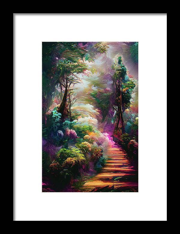 Mystical Framed Print featuring the digital art Dream Forest Path by Rich Kovach