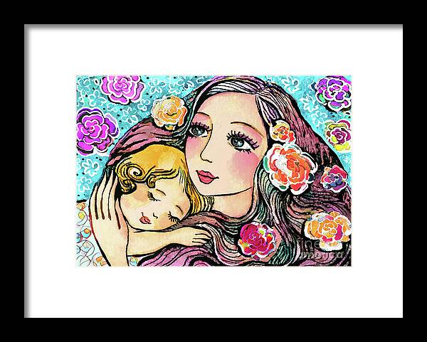 Mother And Child Framed Print featuring the painting Dreaming in Roses by Eva Campbell