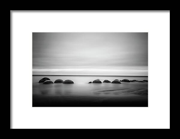 Dreamscape Framed Print featuring the photograph Dreamscape - Moeraki Boulders of New Zealand. by Puttaswamy Ravishankar