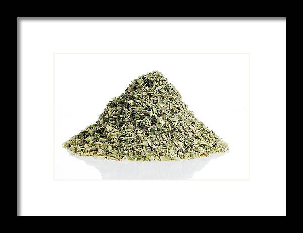 White Background Framed Print featuring the photograph Dried oregano by Richard Clark